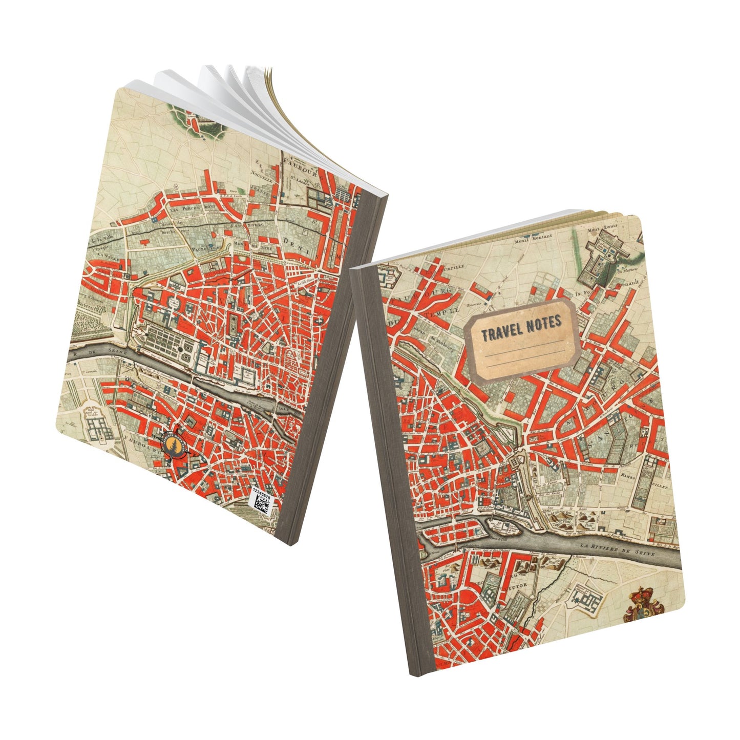 Paris Vintage Map  | Softcover Travel Journal with Inside Illustrations