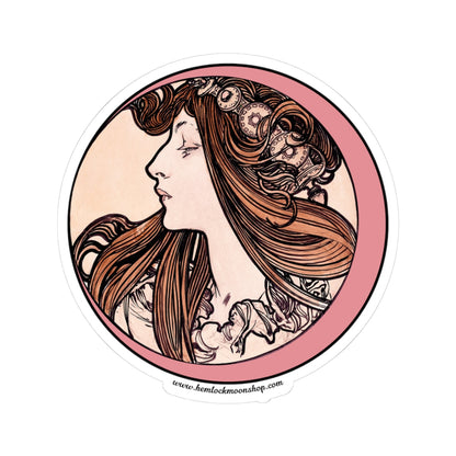 Pink Moon Art Nouveau Sticker (4 sizes)