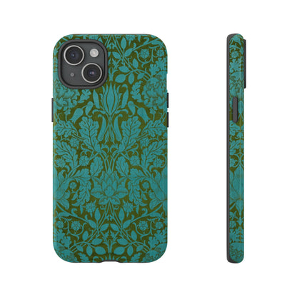 Aqua & Olive Oak Pattern by William Morris iPhone Case