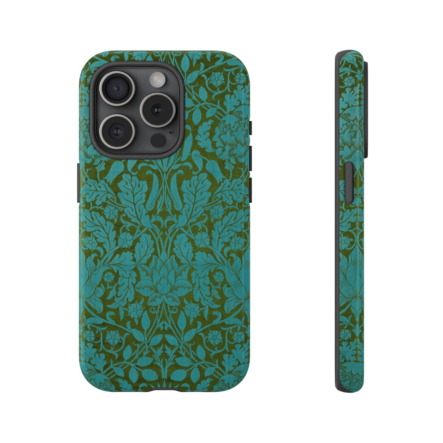 Aqua & Olive Oak Pattern by William Morris iPhone Case