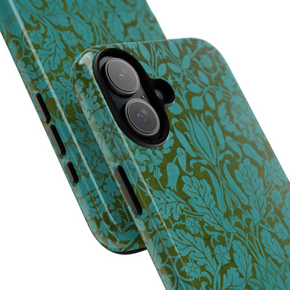 Aqua & Olive Oak Pattern by William Morris iPhone Case