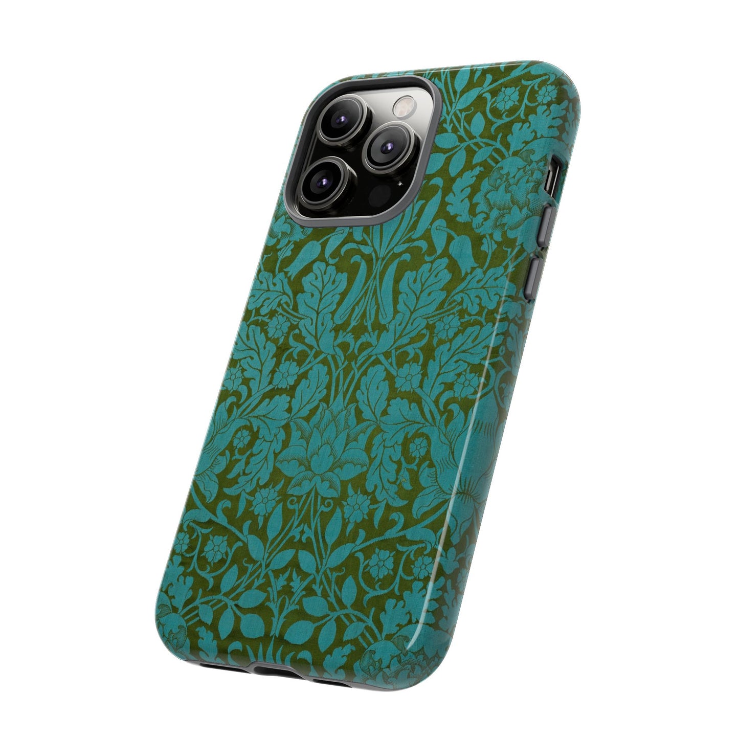 Aqua & Olive Oak Pattern by William Morris iPhone Case