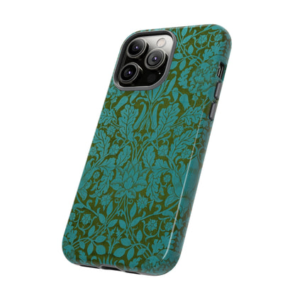 Aqua & Olive Oak Pattern by William Morris iPhone Case