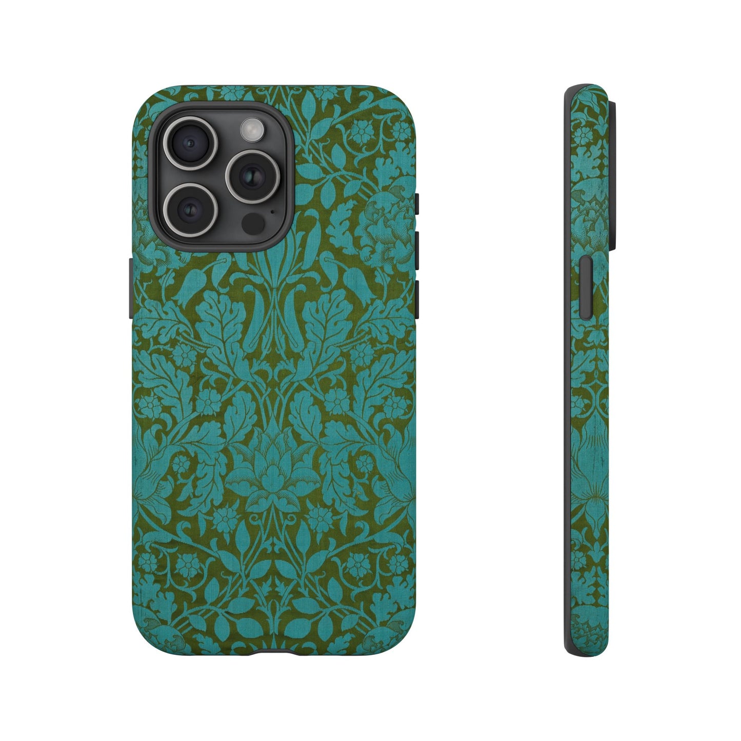 Aqua & Olive Oak Pattern by William Morris iPhone Case