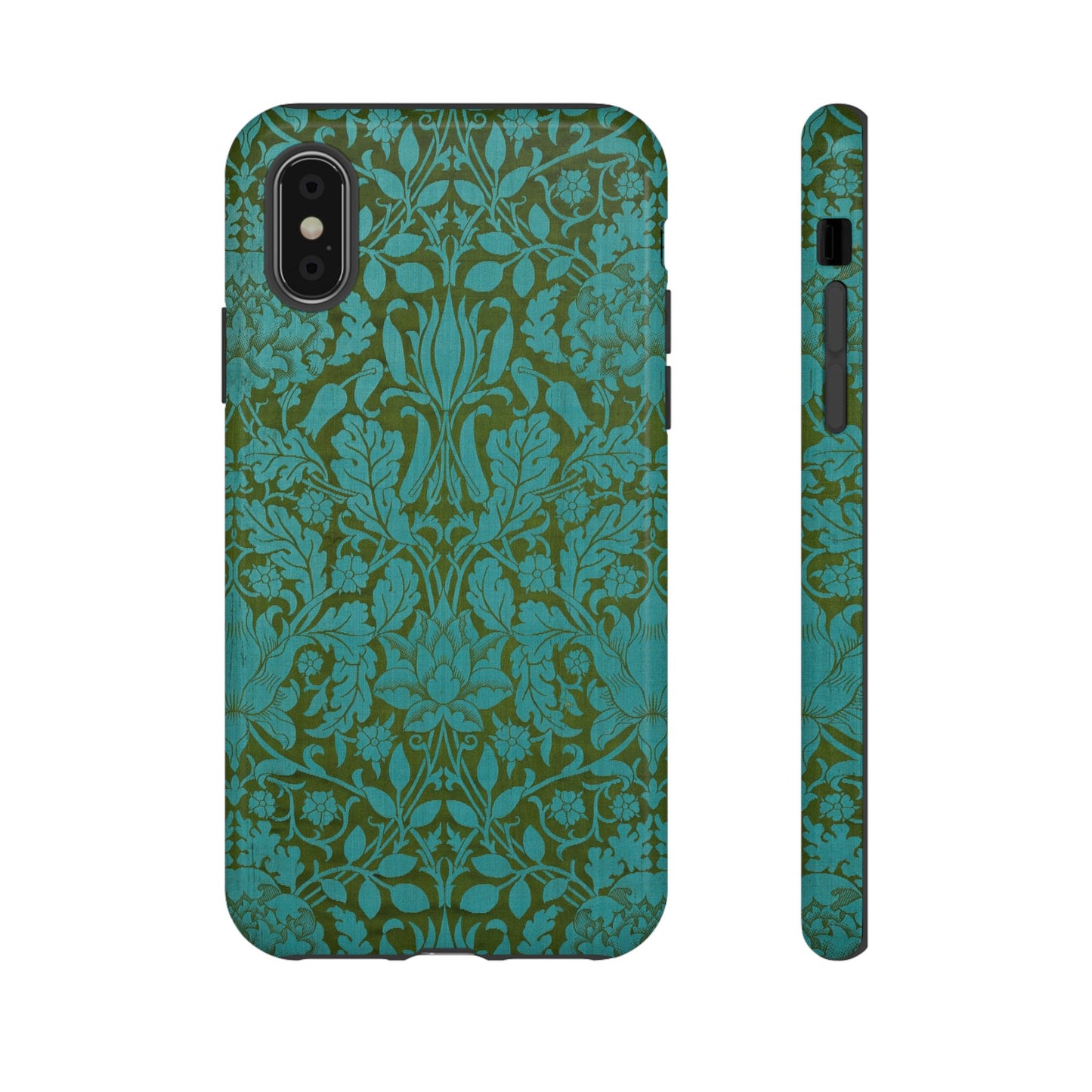Aqua & Olive Oak Pattern by William Morris iPhone Case