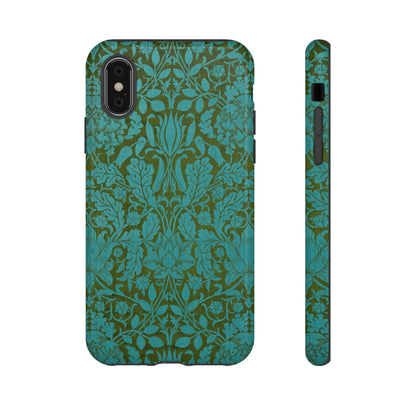Aqua & Olive Oak Pattern by William Morris iPhone Case