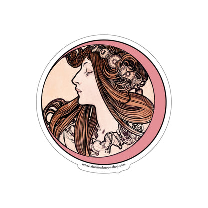 Pink Moon Art Nouveau Sticker :: All-Weather, Water-Resistant Vinyl (5 sizes)