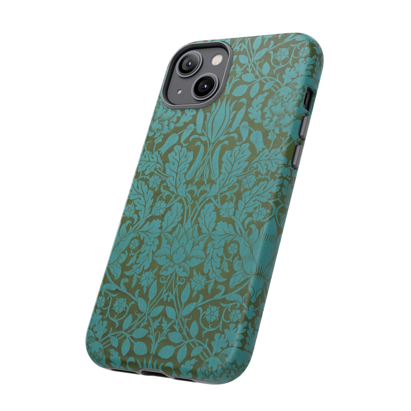 Aqua & Olive Oak Pattern by William Morris iPhone Case
