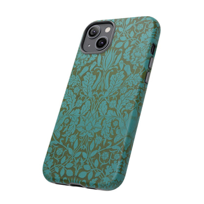 Aqua & Olive Oak Pattern by William Morris iPhone Case