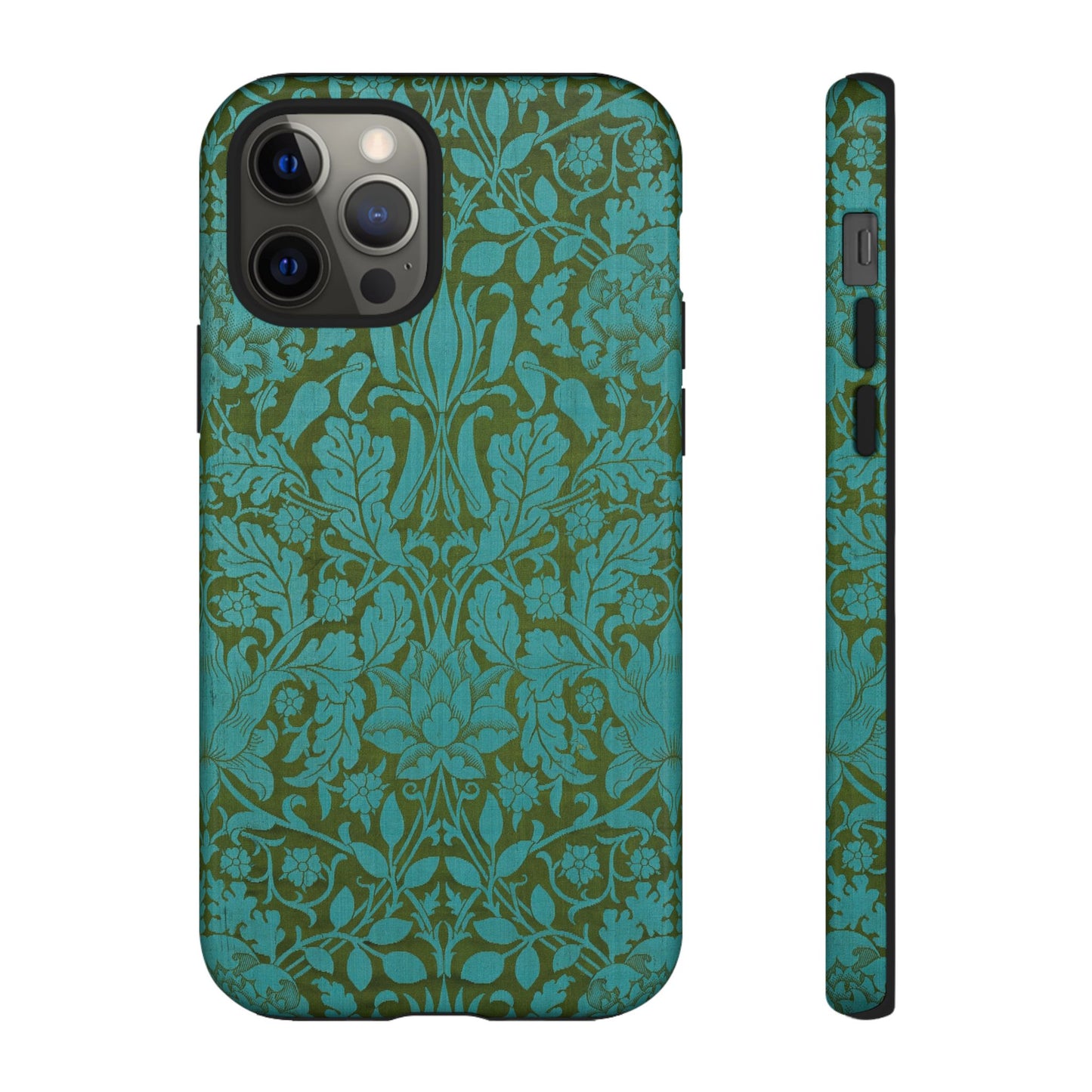 Aqua & Olive Oak Pattern by William Morris iPhone Case