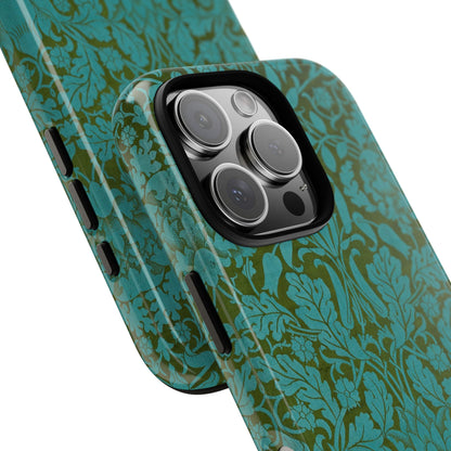Aqua & Olive Oak Pattern by William Morris iPhone Case
