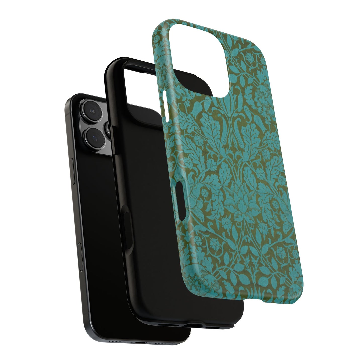 Aqua & Olive Oak Pattern by William Morris iPhone Case