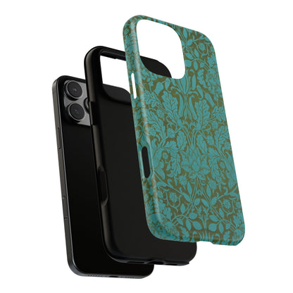 Aqua & Olive Oak Pattern by William Morris iPhone Case