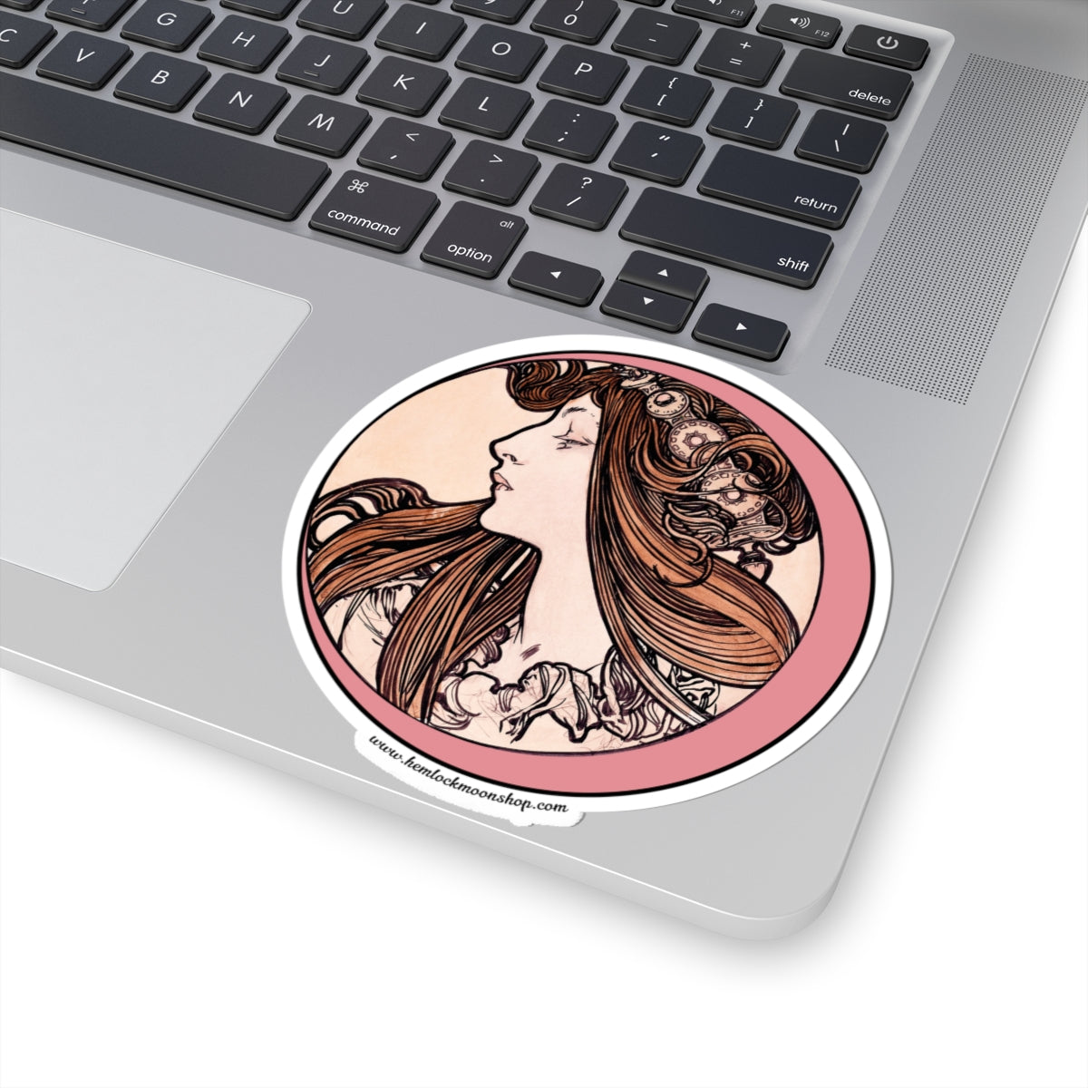 Pink Moon Art Nouveau Sticker (4 sizes)