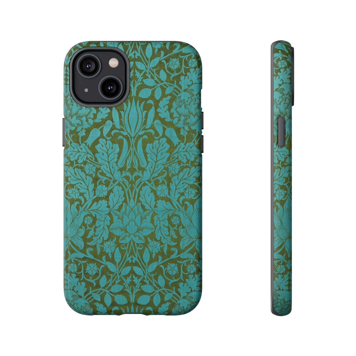 Aqua & Olive Oak Pattern by William Morris iPhone Case