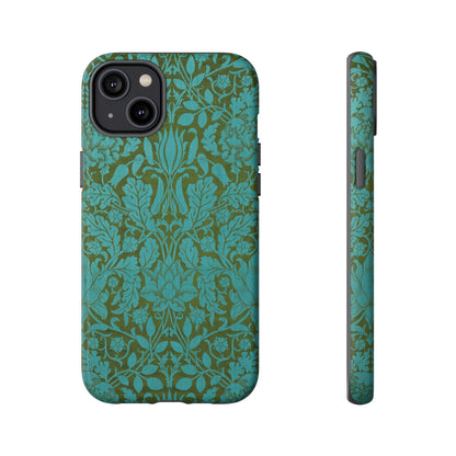 Aqua & Olive Oak Pattern by William Morris iPhone Case