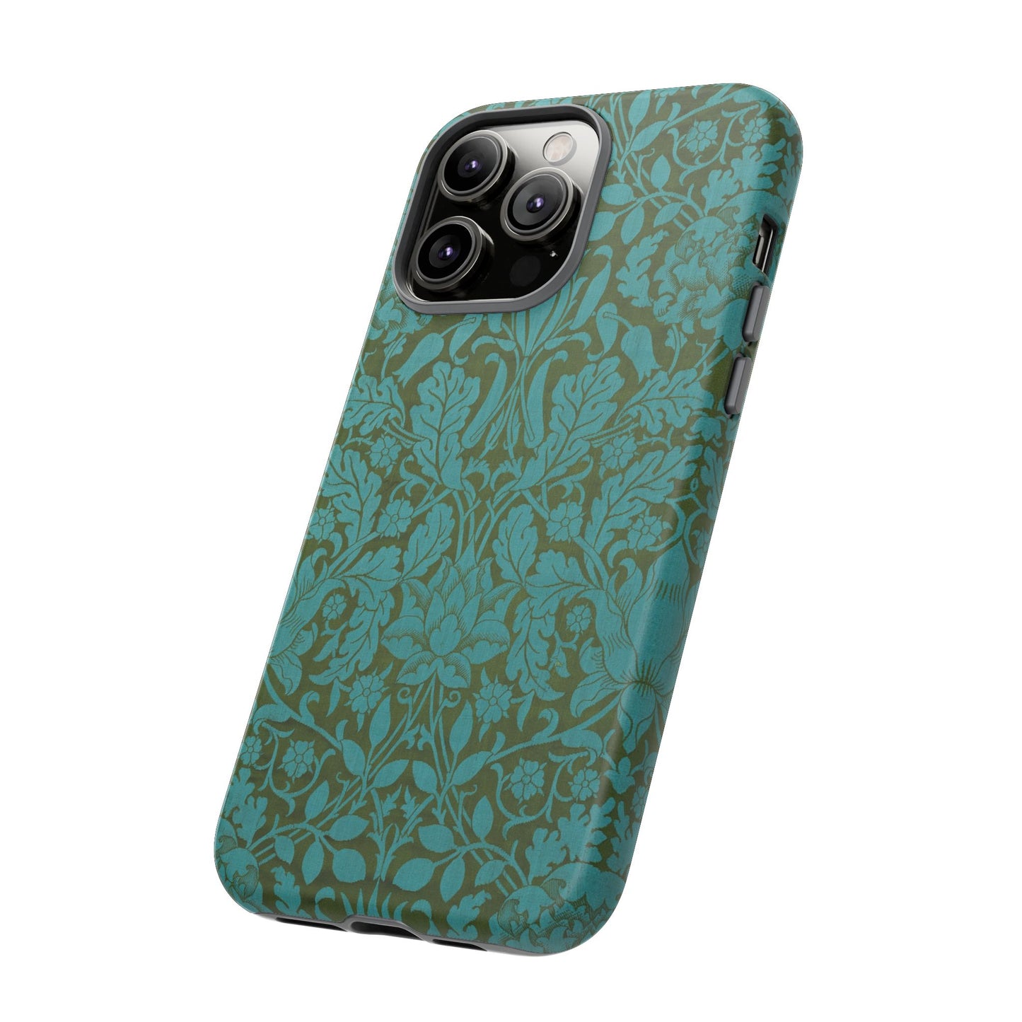 Aqua & Olive Oak Pattern by William Morris iPhone Case