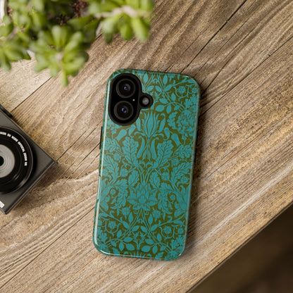 Aqua & Olive Oak Pattern by William Morris iPhone Case