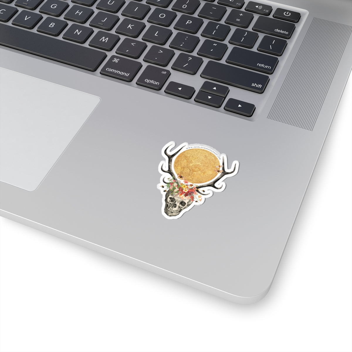 Full Moon Skull with Antlers and Crown of Wildflowers Sticker (4 sizes)