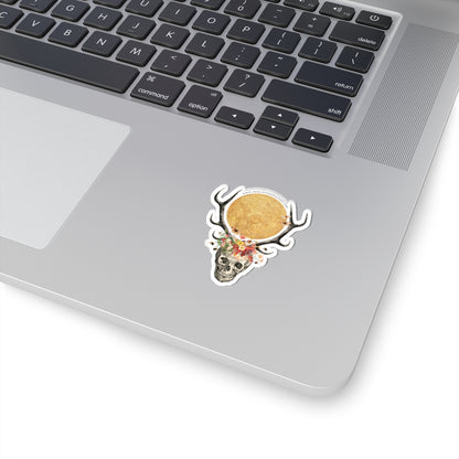 Full Moon Skull with Antlers and Crown of Wildflowers Sticker (4 sizes)