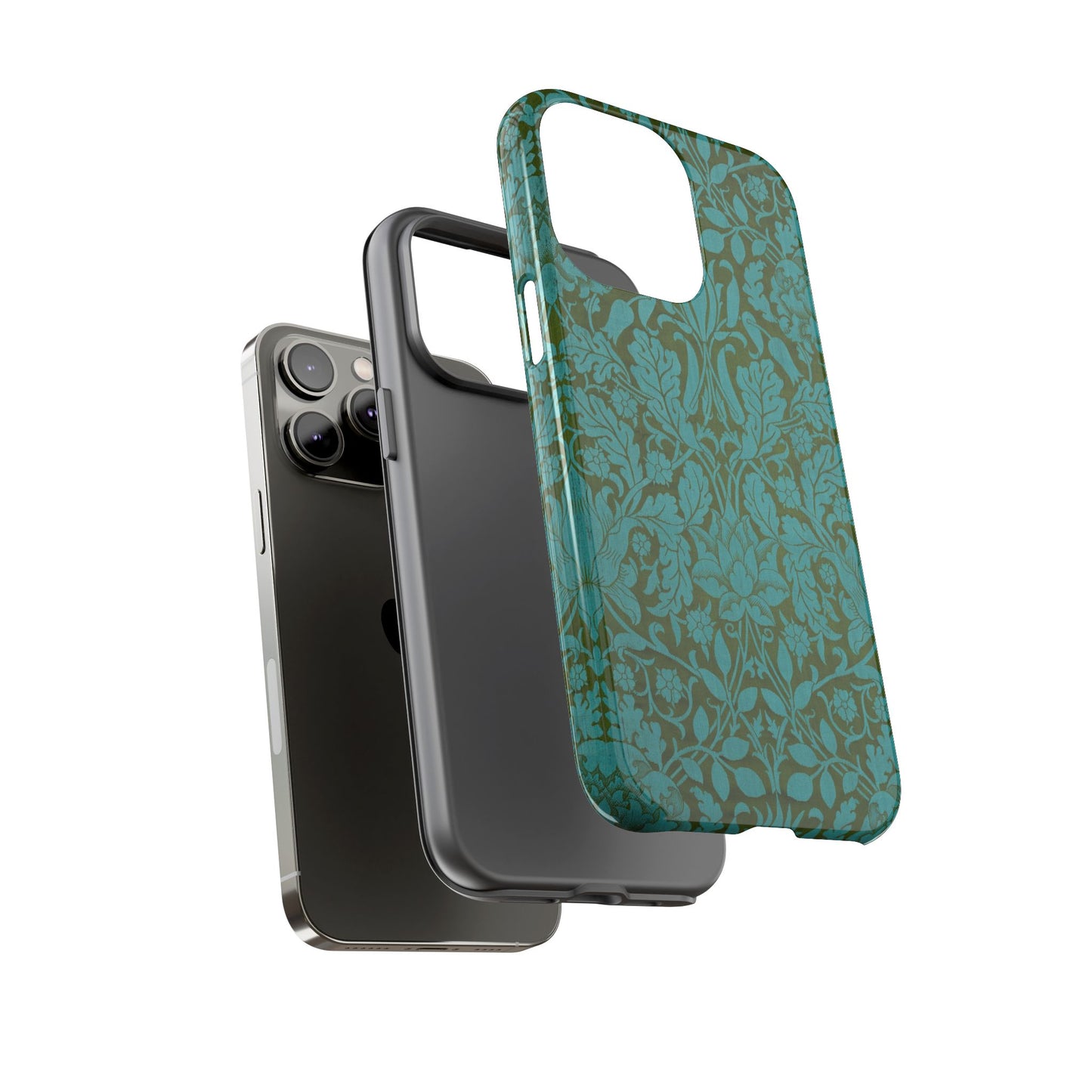 Aqua & Olive Oak Pattern by William Morris iPhone Case