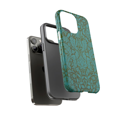 Aqua & Olive Oak Pattern by William Morris iPhone Case
