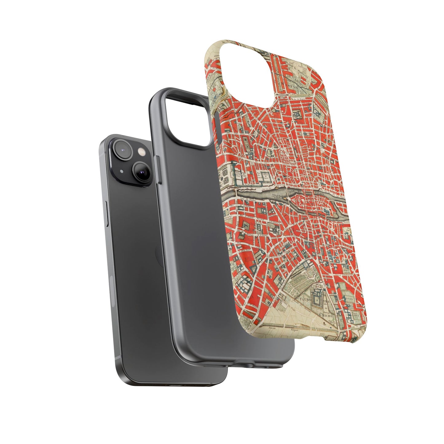 Retro Red Paris Map iPhone Case