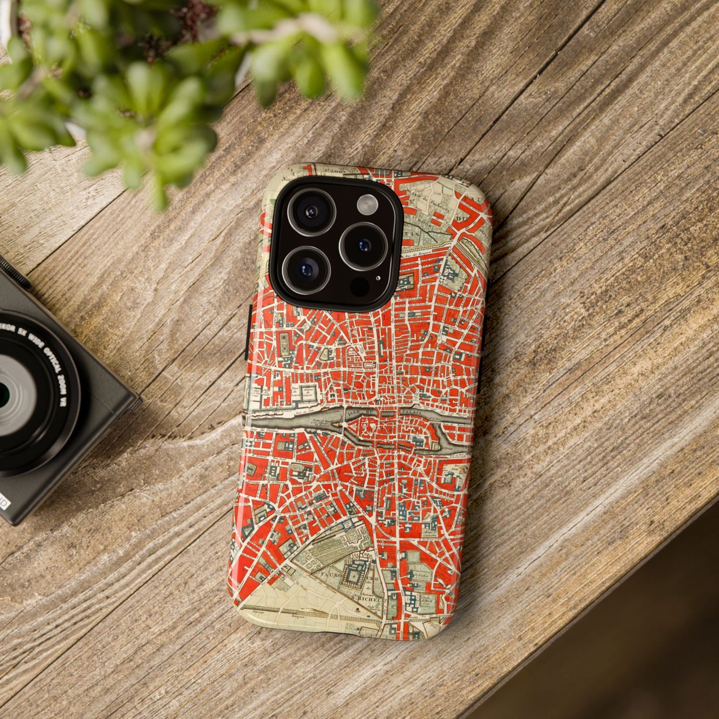 Retro Red Paris Map iPhone Case