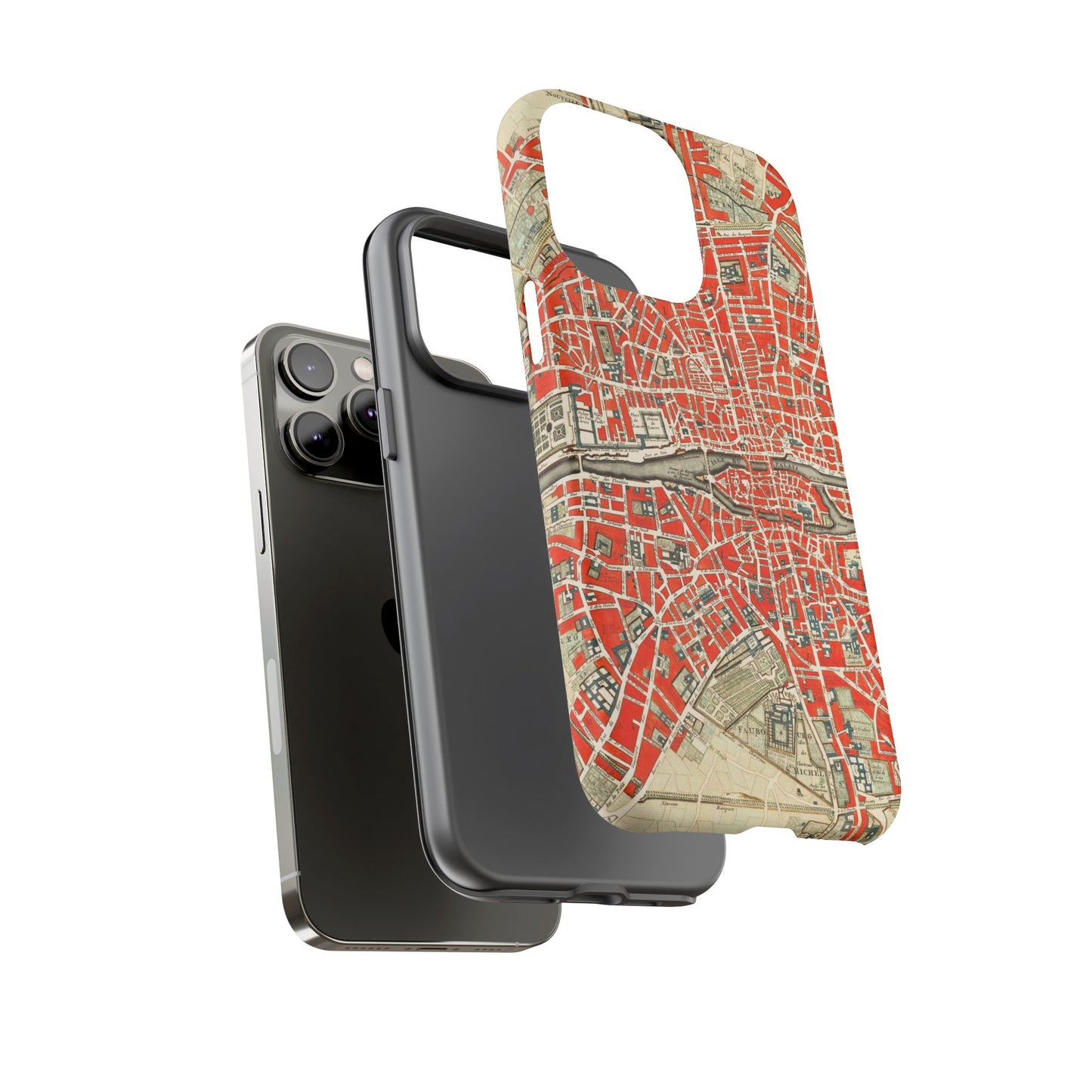 Retro Red Paris Map iPhone Case