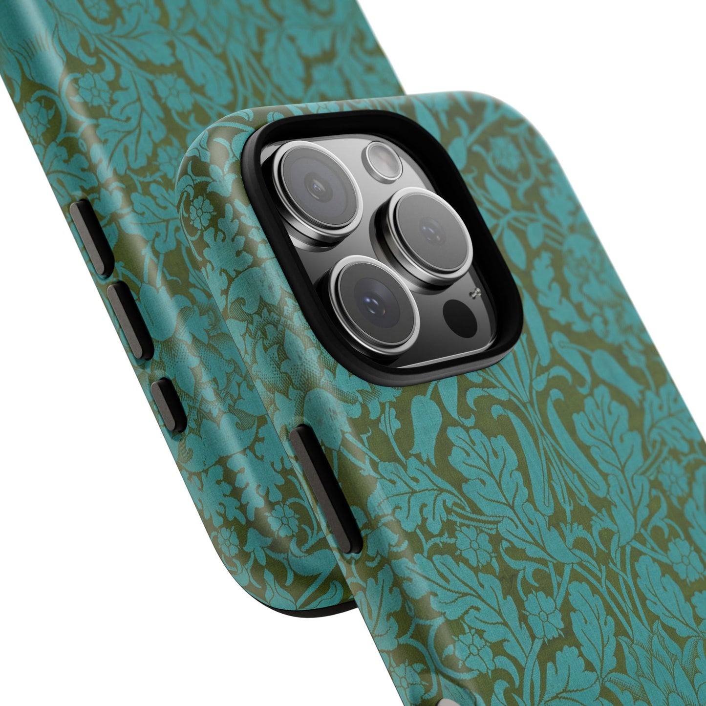 Aqua & Olive Oak Pattern by William Morris iPhone Case