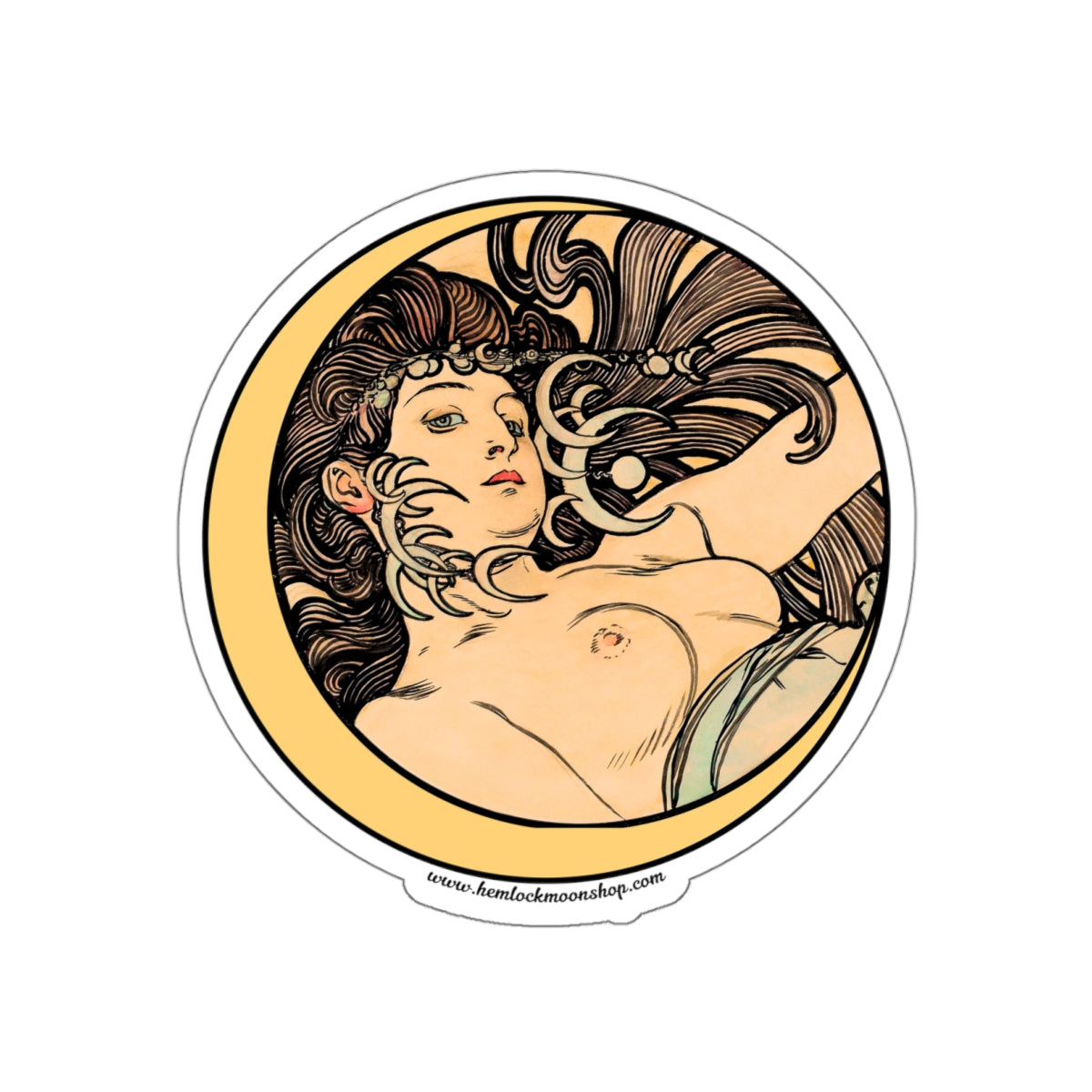 Witch Moon Art Nouveau Sticker :: Alphonse Mucha :: All-Weather, Water-Resistant Vinyl (5 sizes)