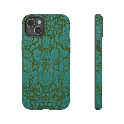 Aqua & Olive Oak Pattern by William Morris iPhone Case