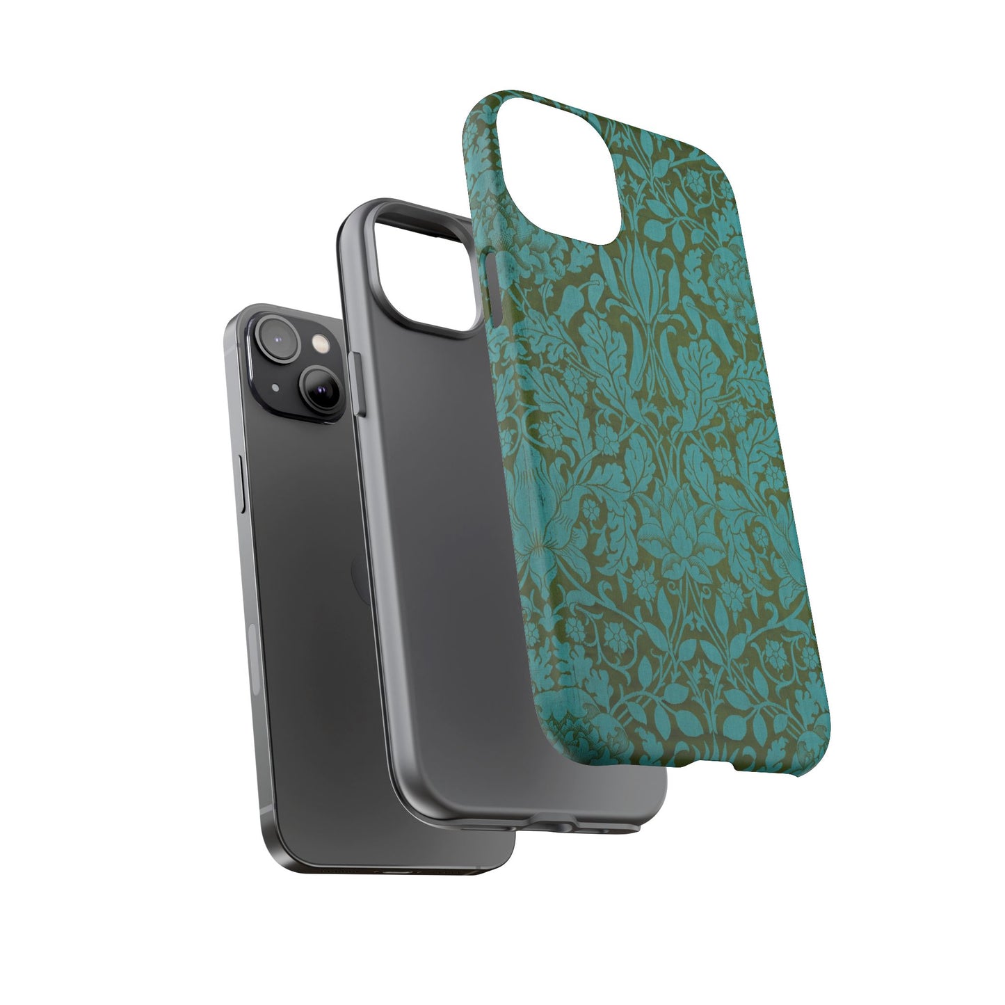 Aqua & Olive Oak Pattern by William Morris iPhone Case