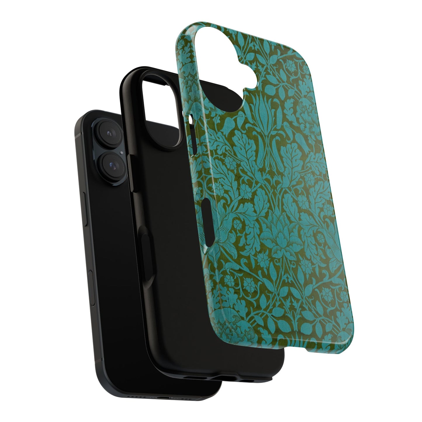 Aqua & Olive Oak Pattern by William Morris iPhone Case