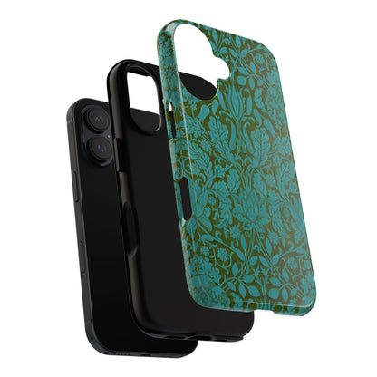 Aqua & Olive Oak Pattern by William Morris iPhone Case