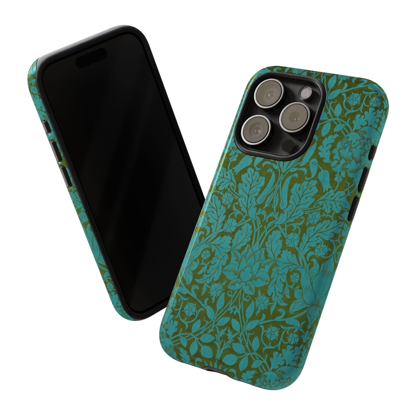 Aqua & Olive Oak Pattern by William Morris iPhone Case