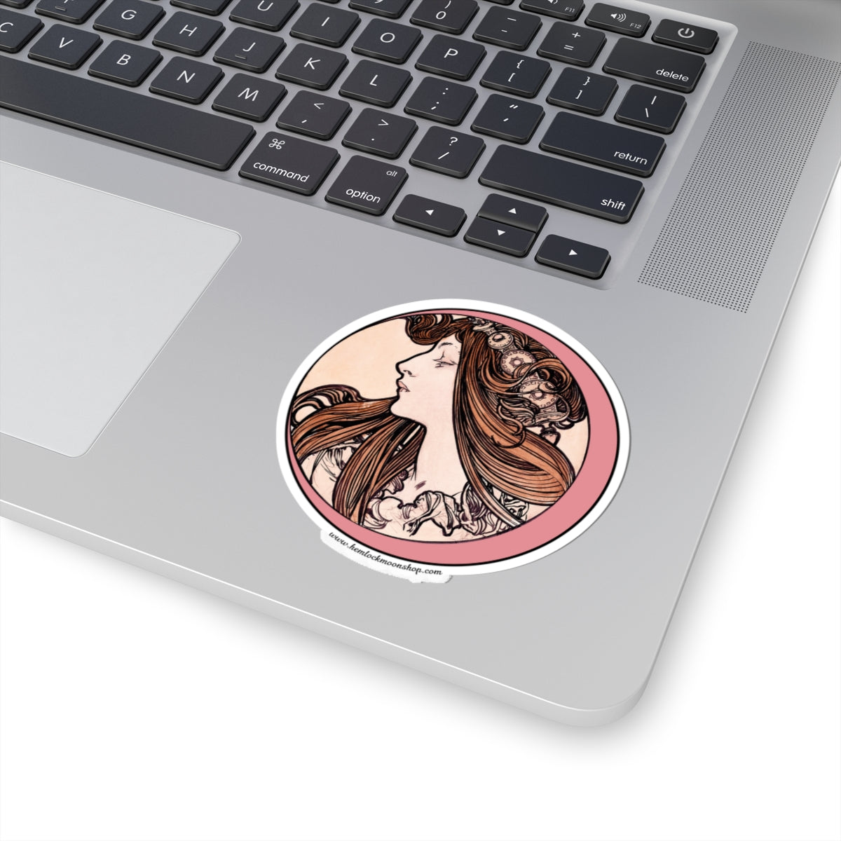 Pink Moon Art Nouveau Sticker (4 sizes)