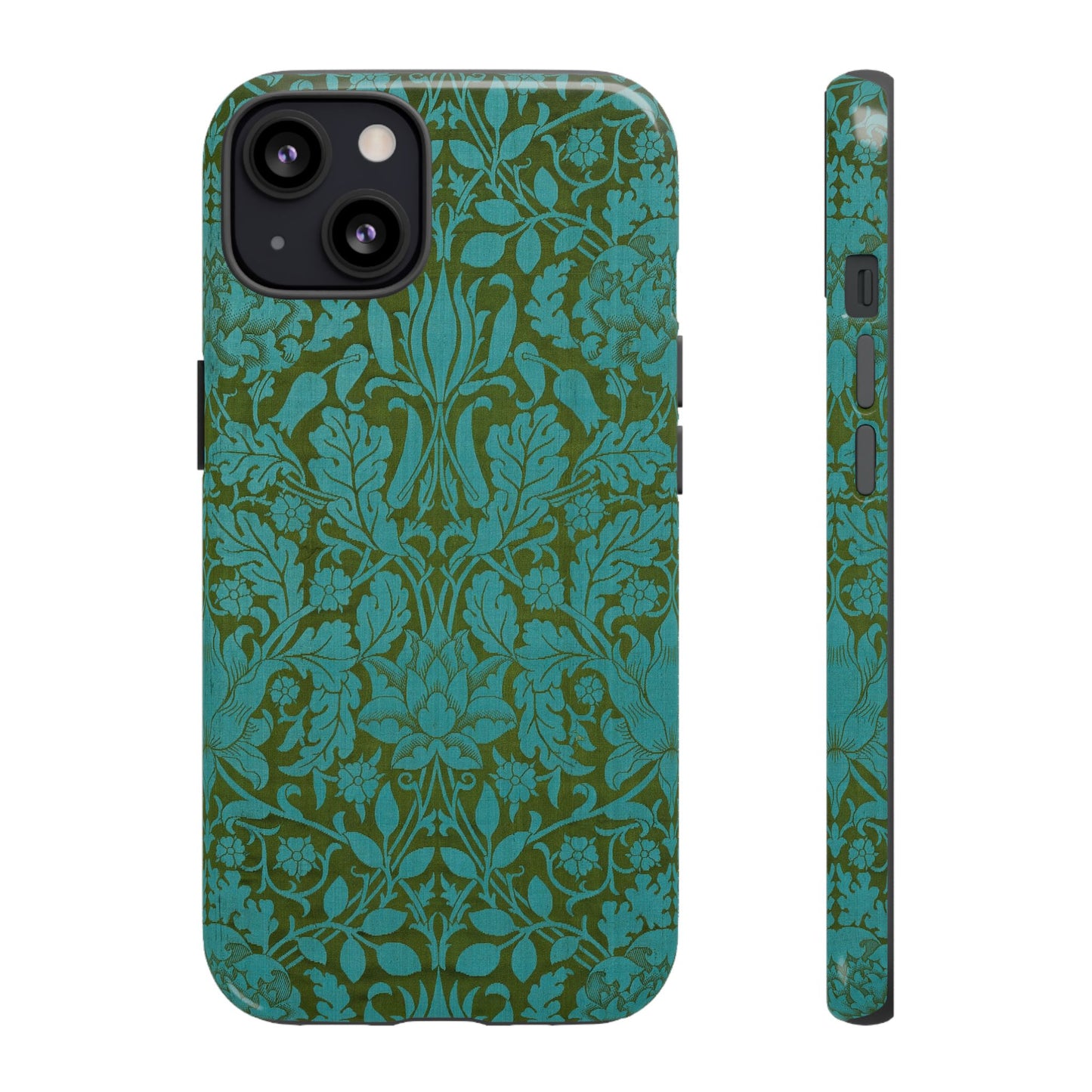 Aqua & Olive Oak Pattern by William Morris iPhone Case