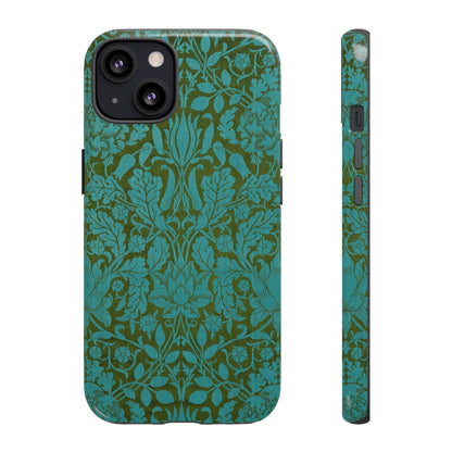 Aqua & Olive Oak Pattern by William Morris iPhone Case
