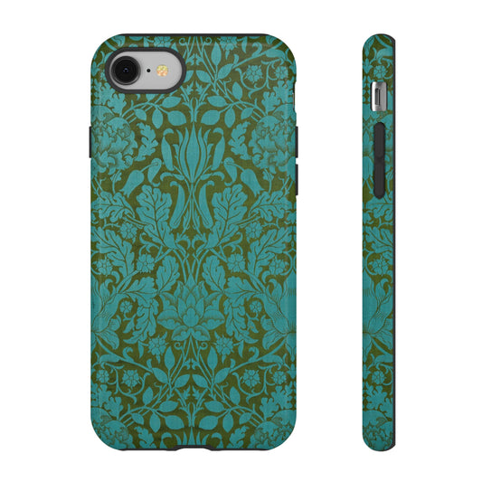 Aqua & Olive Oak Pattern by William Morris iPhone Case