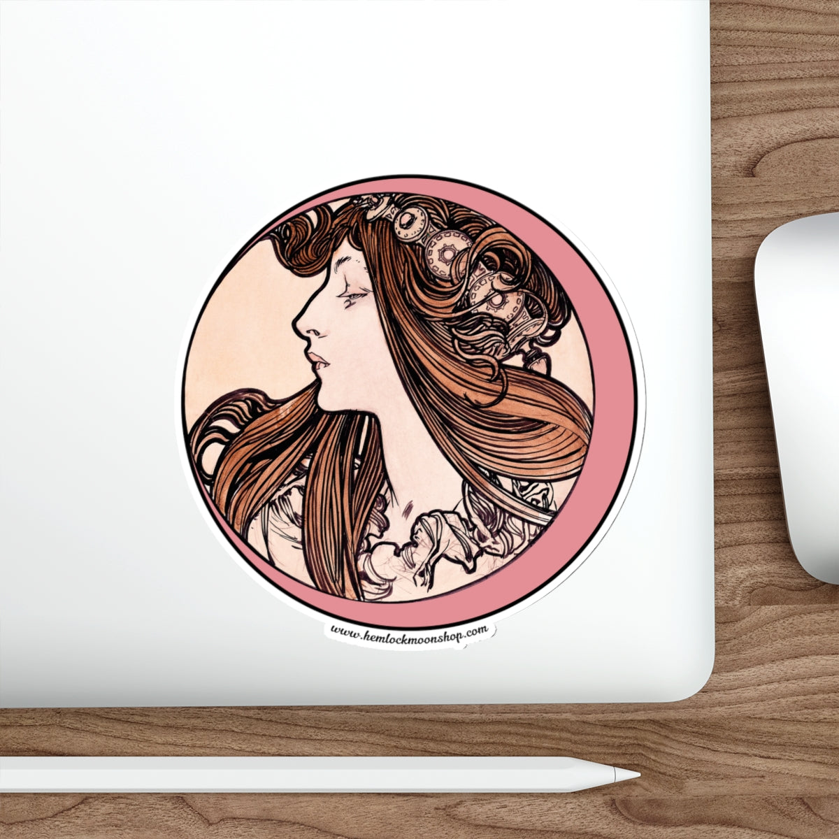 Pink Moon Art Nouveau Sticker :: All-Weather, Water-Resistant Vinyl (5 sizes)