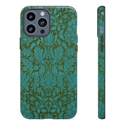 Aqua & Olive Oak Pattern by William Morris iPhone Case