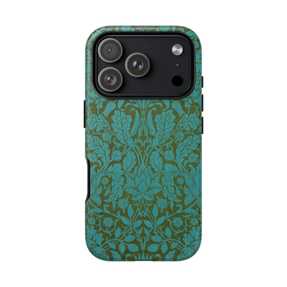 Aqua & Olive Oak Pattern by William Morris iPhone Case