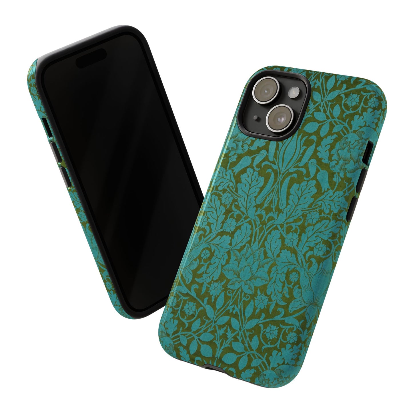 Aqua & Olive Oak Pattern by William Morris iPhone Case