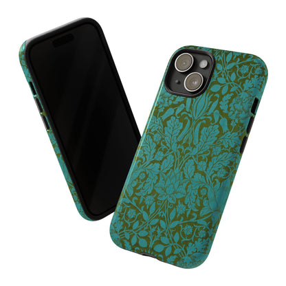 Aqua & Olive Oak Pattern by William Morris iPhone Case