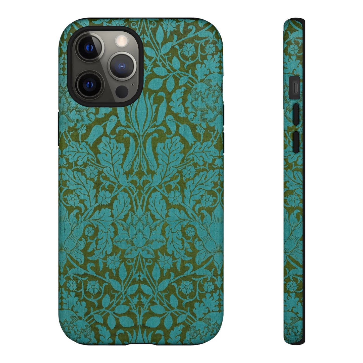 Aqua & Olive Oak Pattern by William Morris iPhone Case