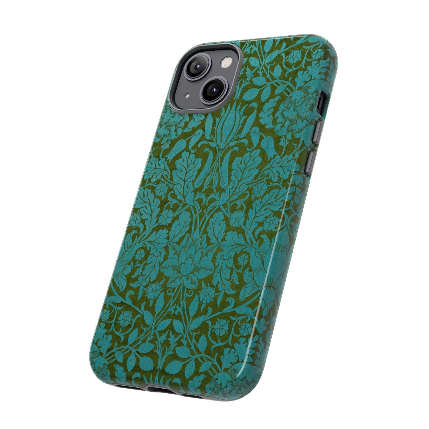 Aqua & Olive Oak Pattern by William Morris iPhone Case