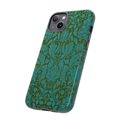 Aqua & Olive Oak Pattern by William Morris iPhone Case