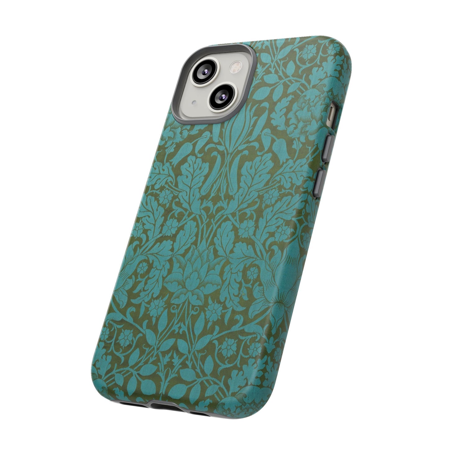 Aqua & Olive Oak Pattern by William Morris iPhone Case