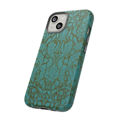 Aqua & Olive Oak Pattern by William Morris iPhone Case
